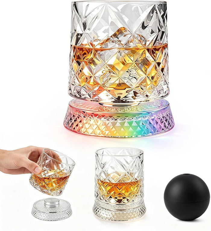 Drehbares Whiskyglas mit LED-Untersetzer – 300 ml