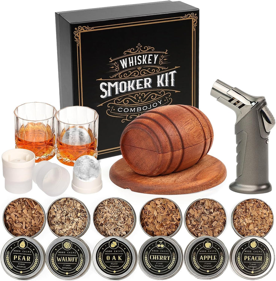 Whisky-Räucherset mit 2 Gläsern und 6 Holzsorten